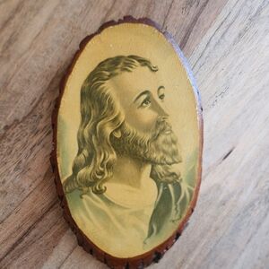 Rustic Vintage Jesus Decoupage Oval Wood Picture